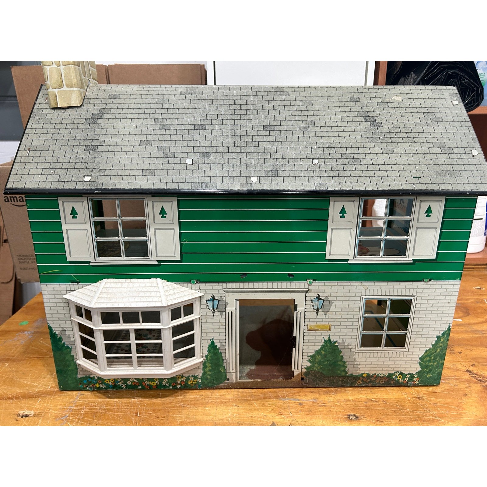 1960s 70s Vintager Marx Metal Tin Two Story Colonial Doll House Mansion