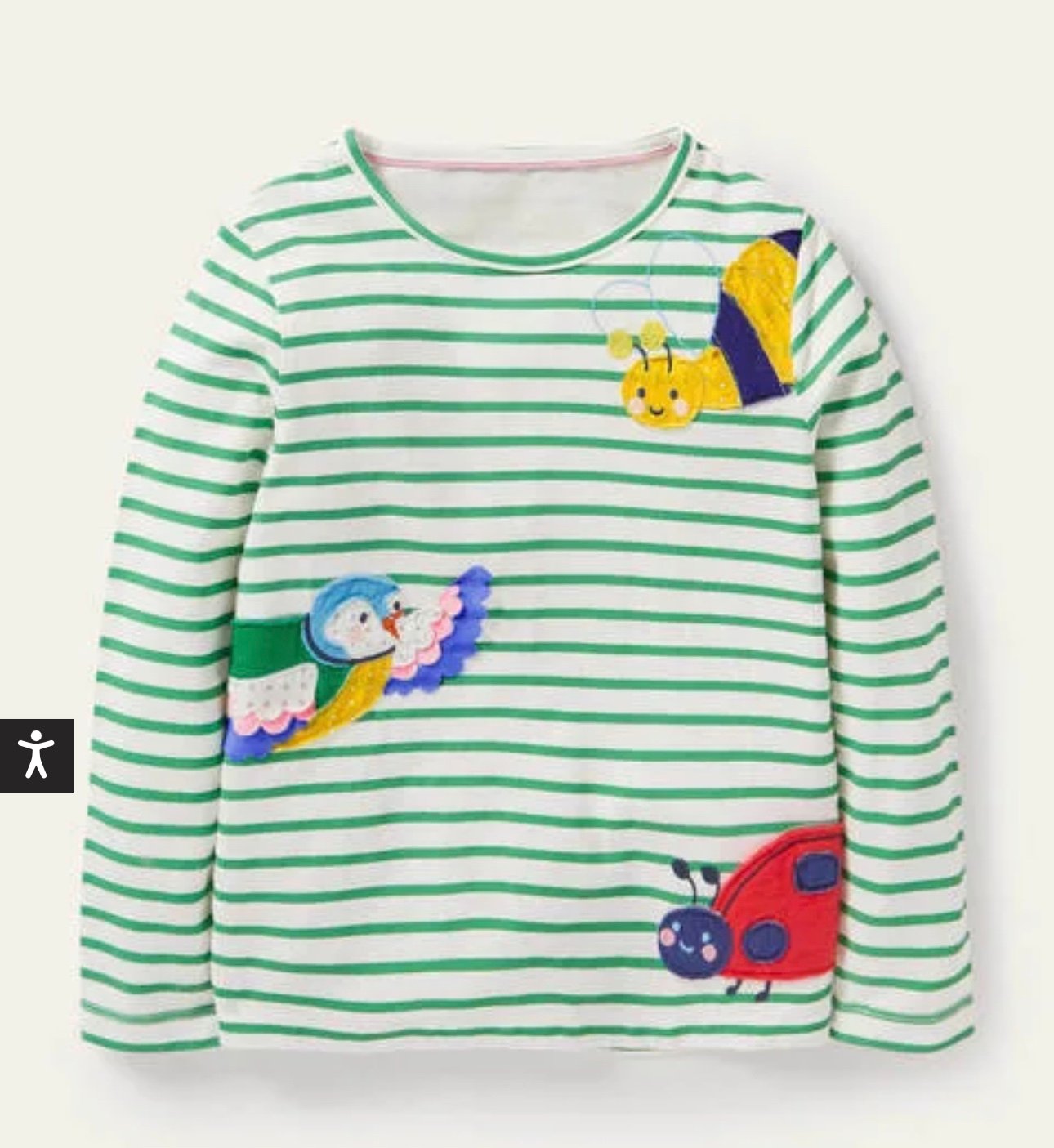 Mini Boden Big Appliqué T-shirt Ivory/Aloe Green Bugs 4/5