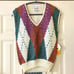 NEW Vintage Licorice Size Medium Argyle Handmade Knitted Sweater Vest Deadstock