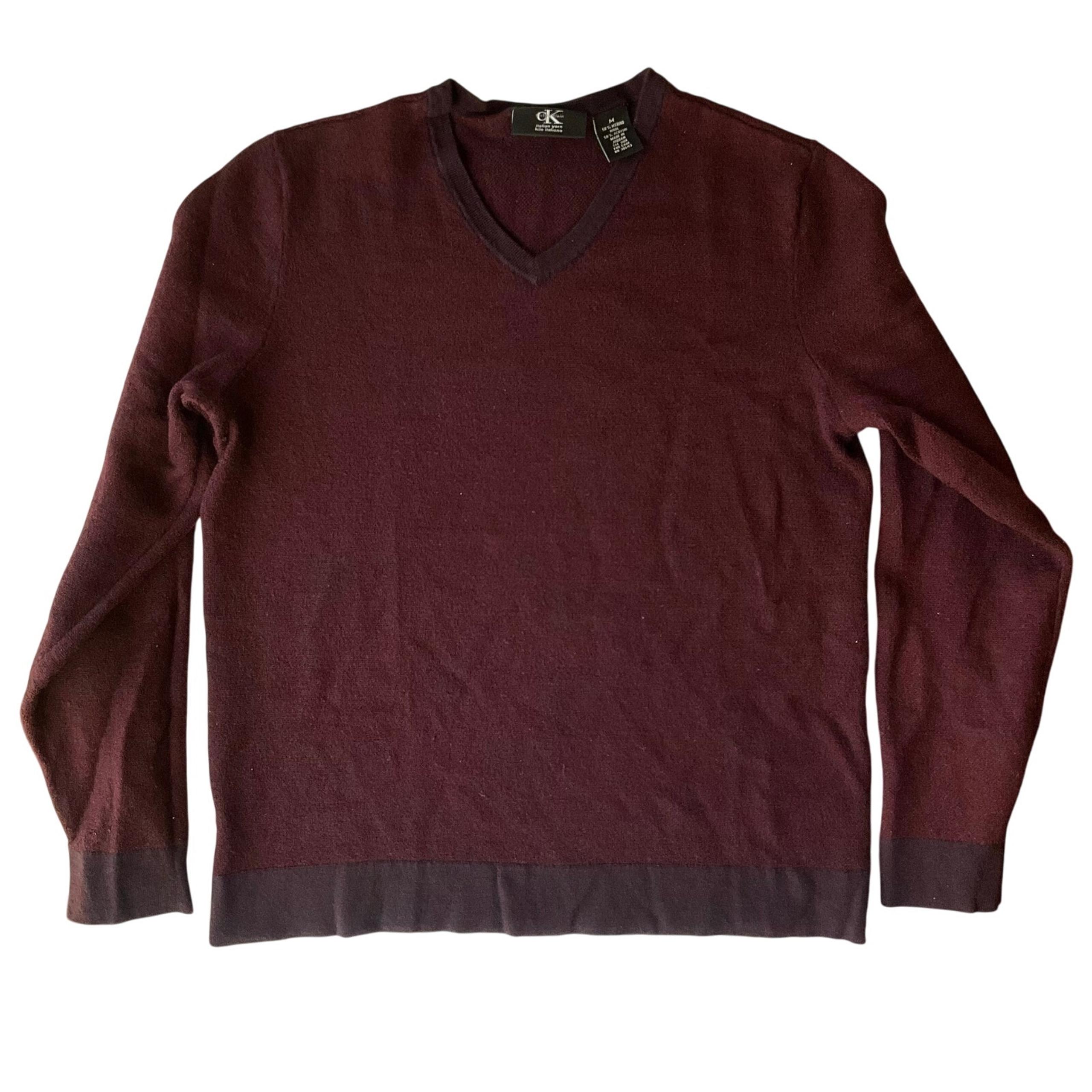 Calvin Klein Italian Wool Women Long Sleeve V-neck Sweater size M, Burgundy Red