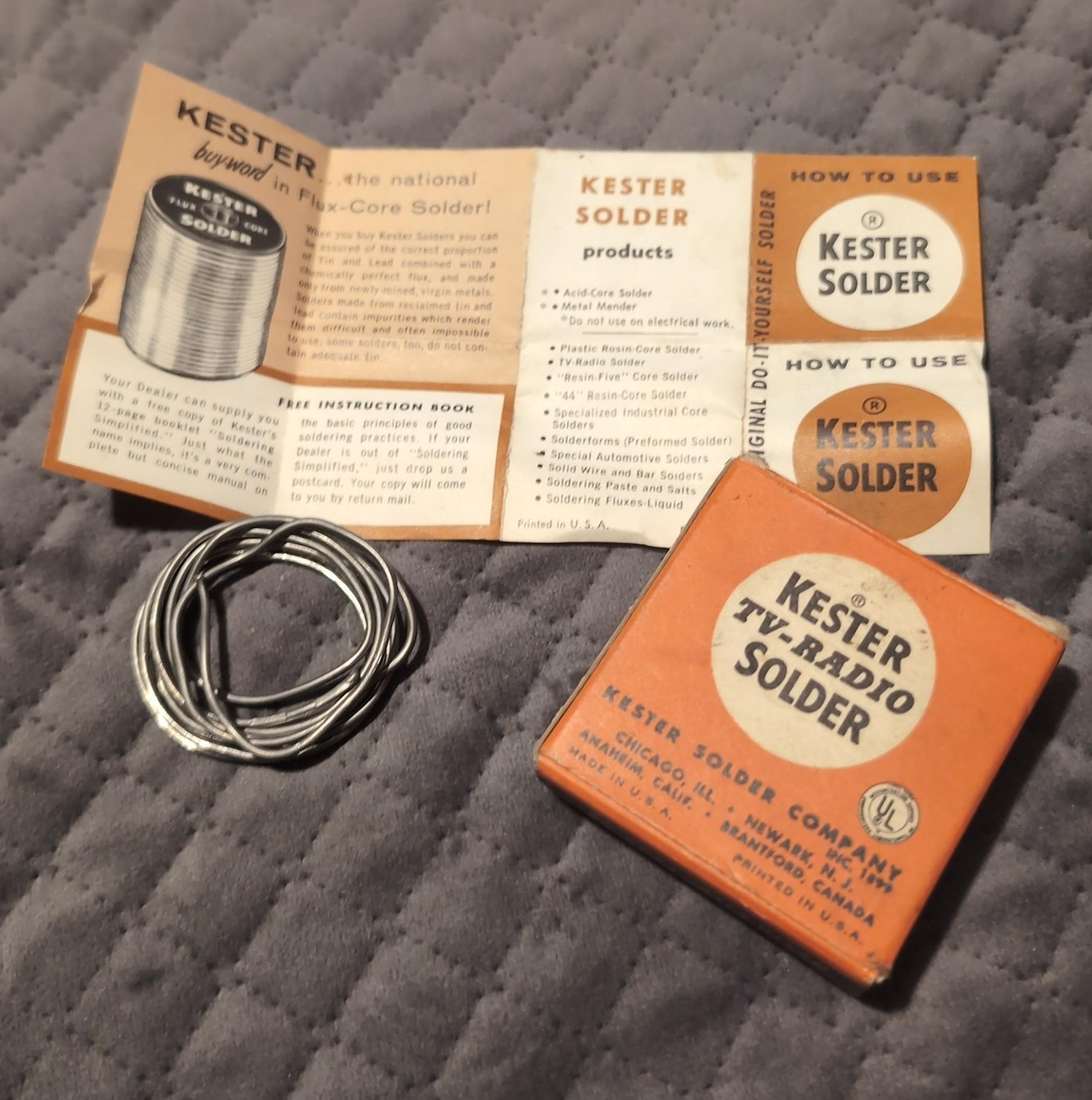 1950's KESTER TV & RADIO SOLDER Resin-Five Flux Core Faster Acting