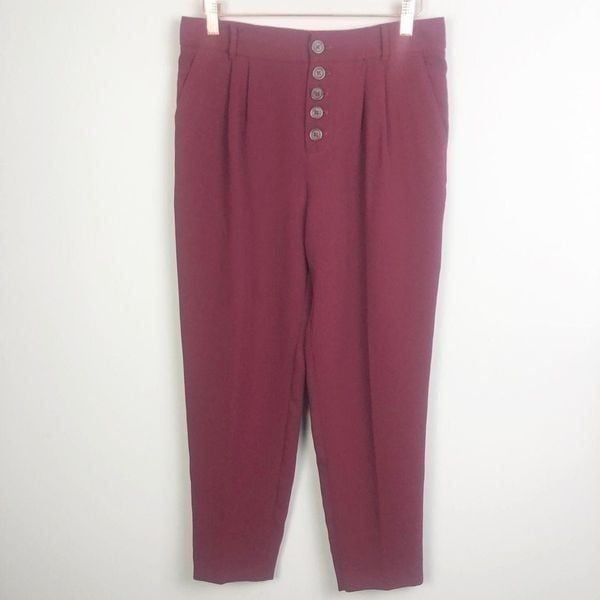 ANTHROPOLOGIE | Sasha Button Fly Tapered Leg Pants Burgundy Wine Women’s Size 2