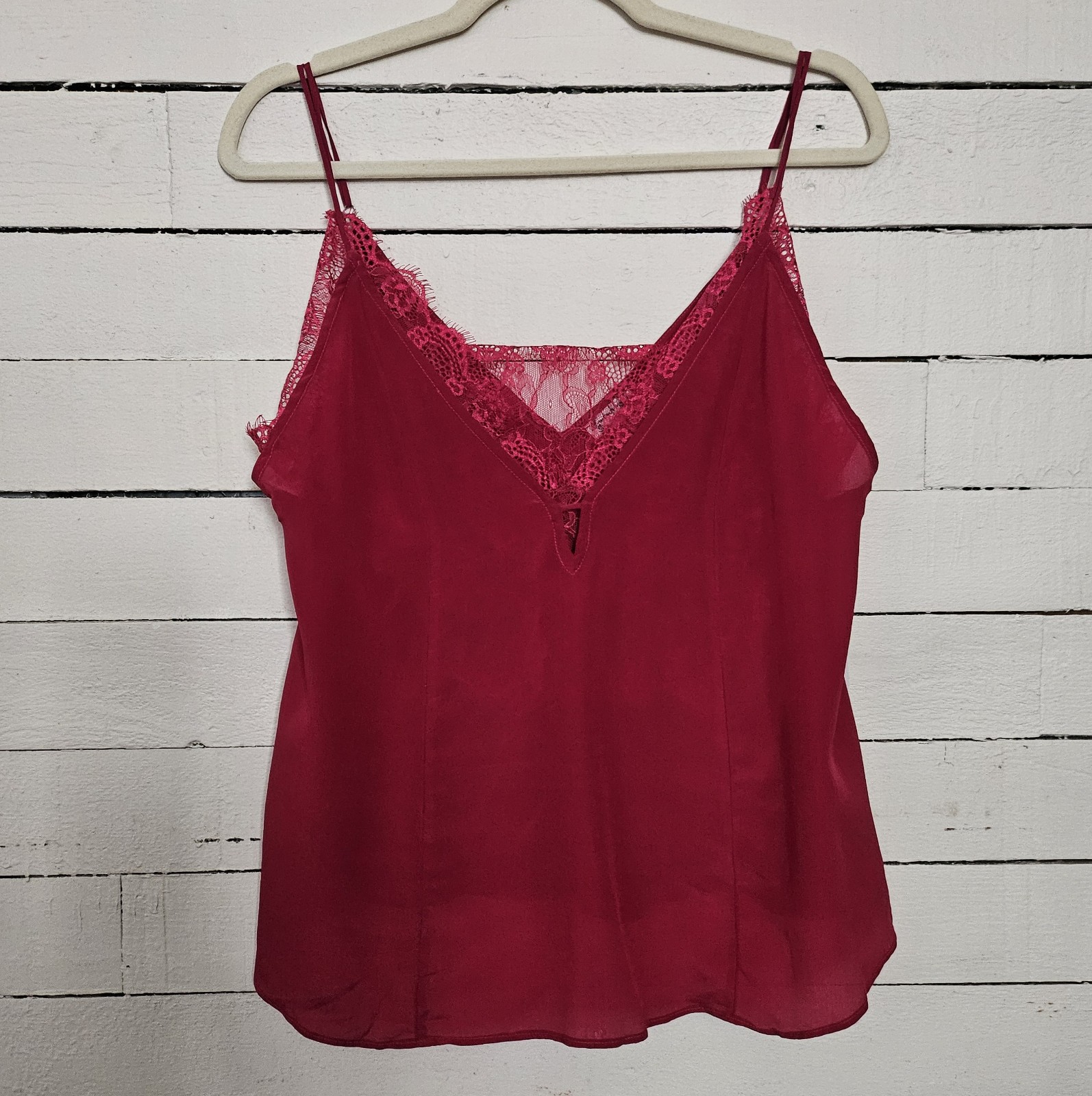 NWT Intimately Free People 100% Silk Interior Lace Cami Raspberry Sz S