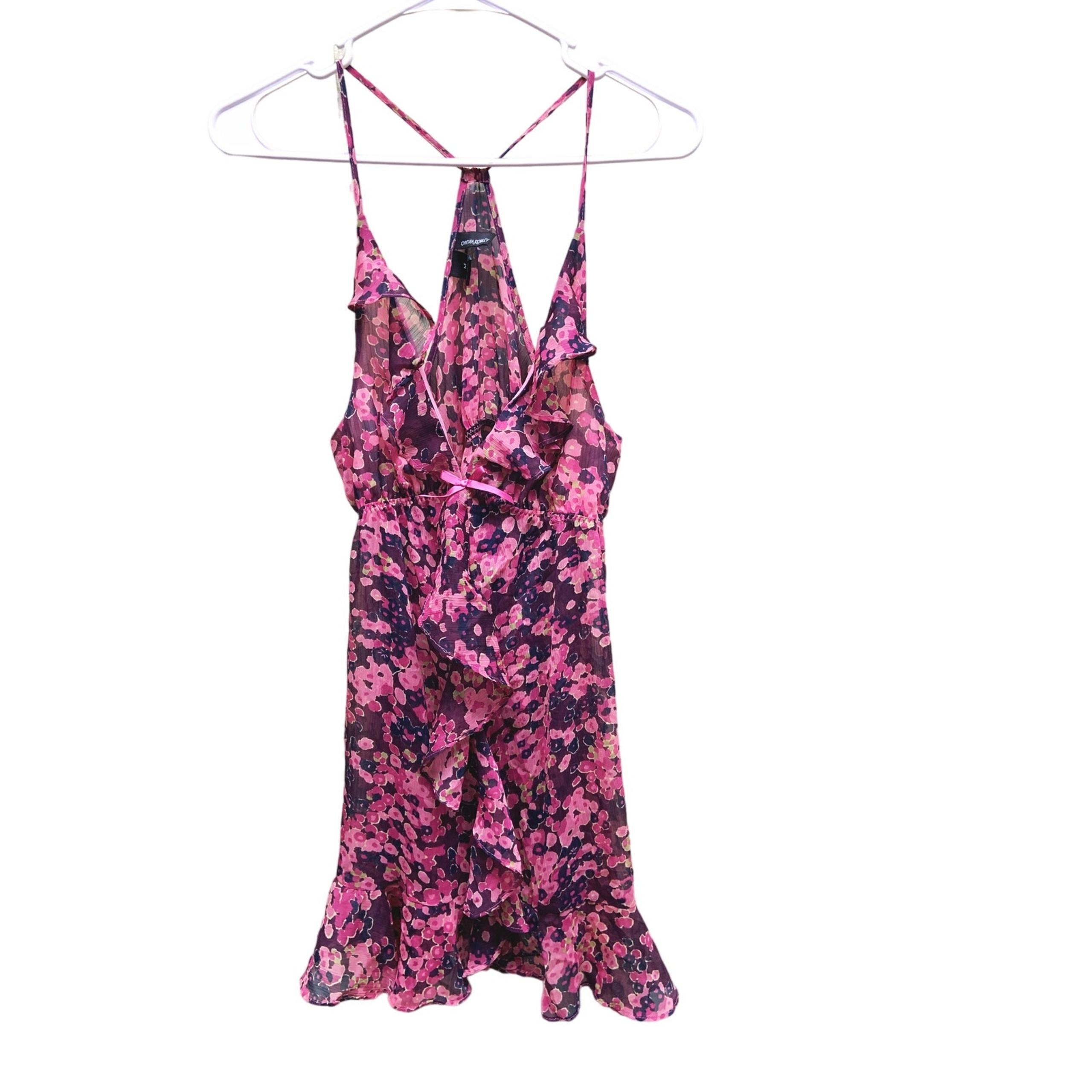Cynthia Rowley Sheer Pink Floral Mini Dress Halter Back Dress Size M