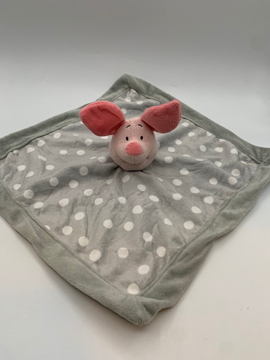 Disney Baby Winnie Pooh PIGLET Lovey Plush Security Blanket Gray Grey White Dot