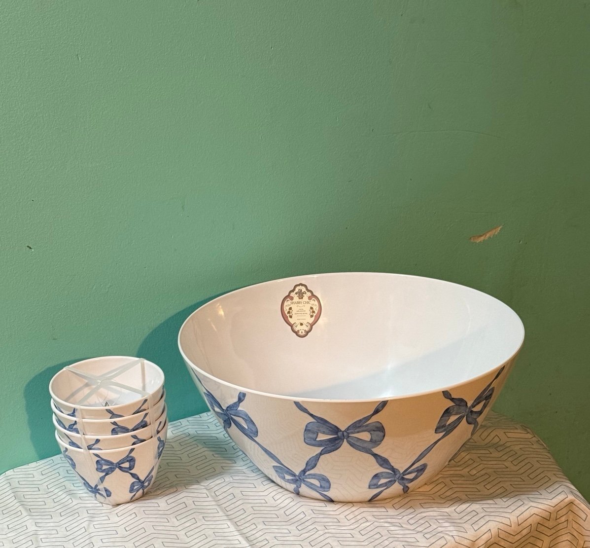 SHABBY CHIC COQUETTE BLUE RIBBON BOWL SET