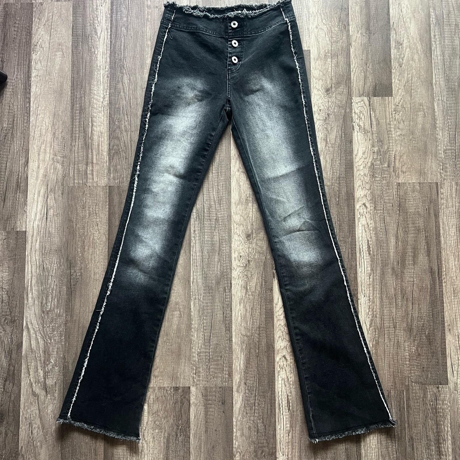 I.AM.GIA Black Distressed Button Fly Jeans – Size Small | Grunge Y2K Flare Denim