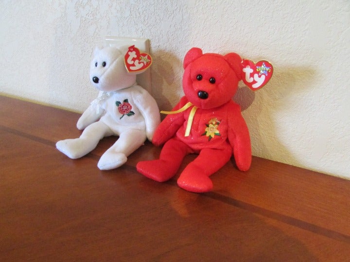 TY BEANIE BABY BEARS ROSE AND DAFFODIL (two bears)