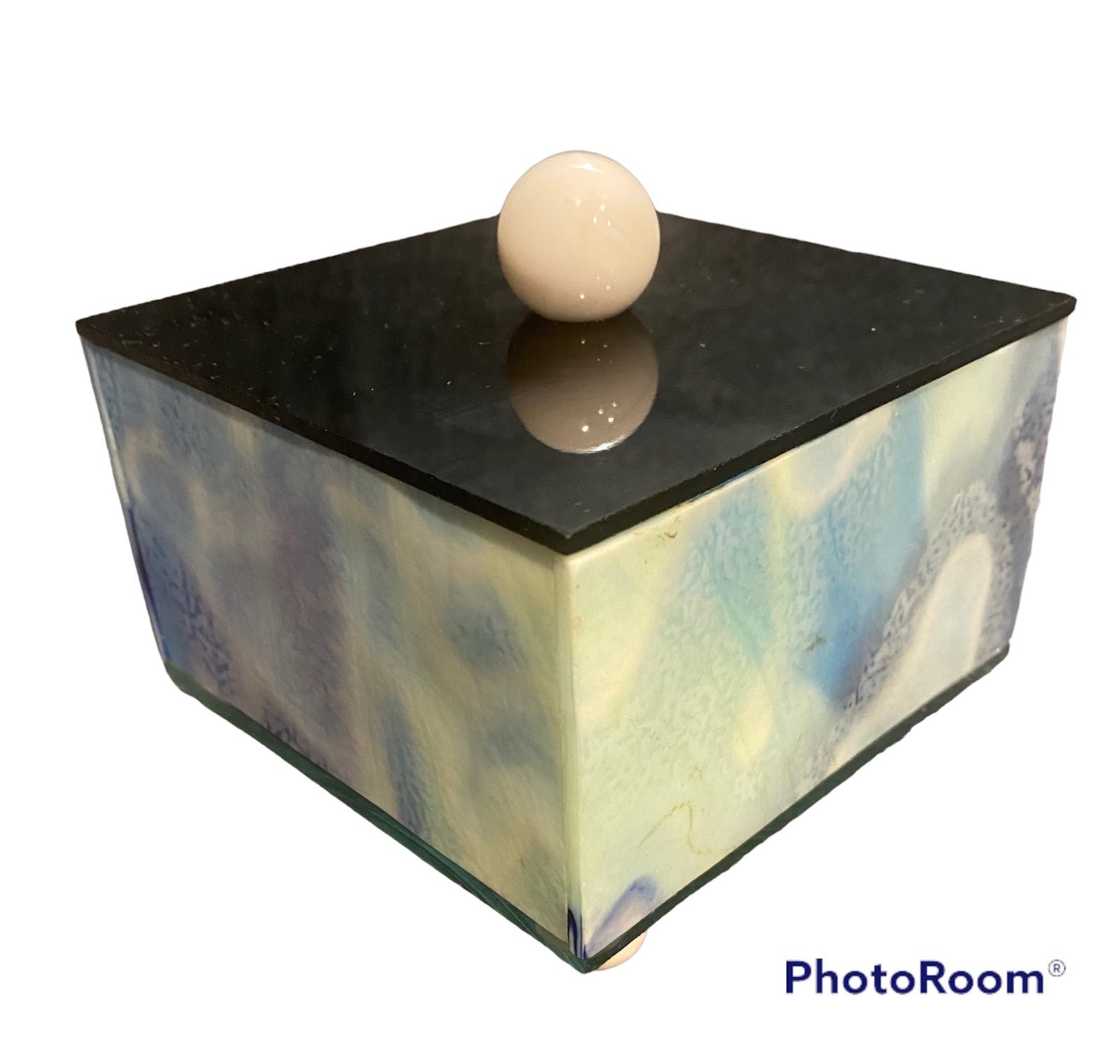 MARK LEWANSKI Glass Studio Hand Crafted Glass Feet Marble Knob Trinket Box