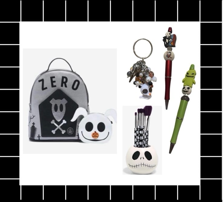 BIOWORLD Nightmare Before Christmas Backpack, Removable Pouch keychain brushes