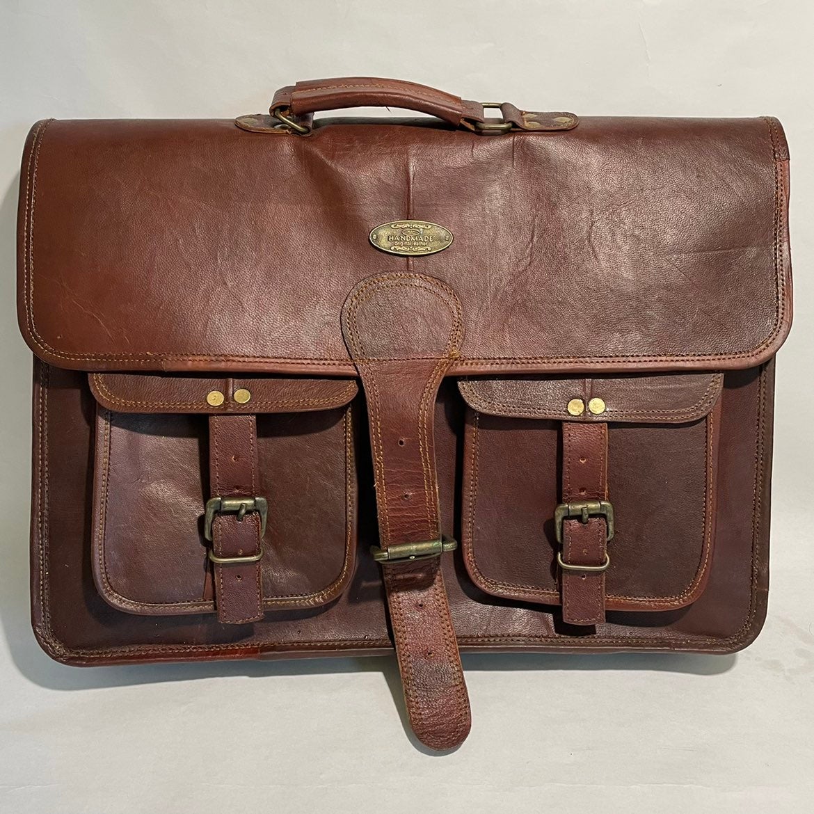 Vintage brown leather messenger bag Briefcase