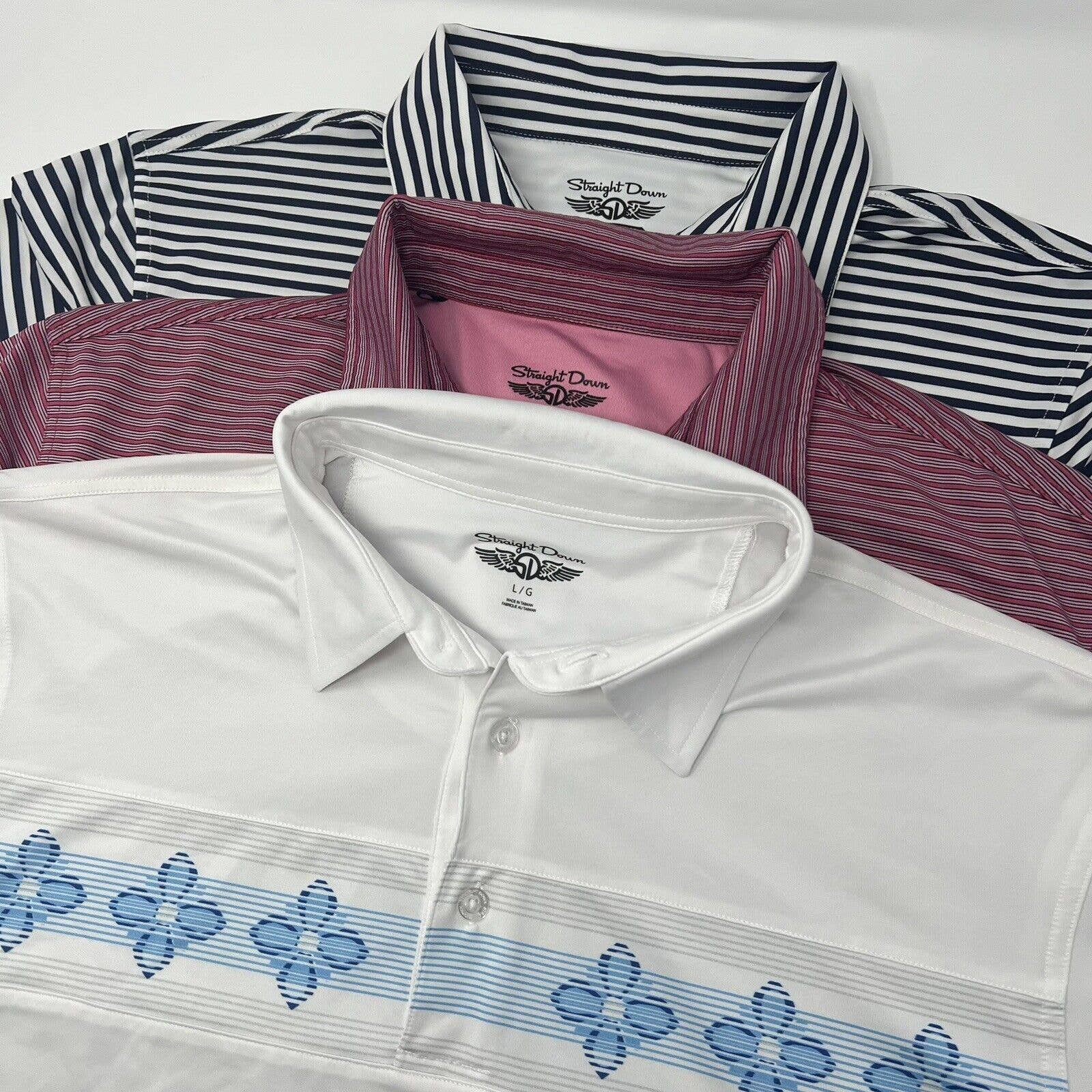 Straight Down Performance Polo Shirts Mens Large Polyester Lot Of 3