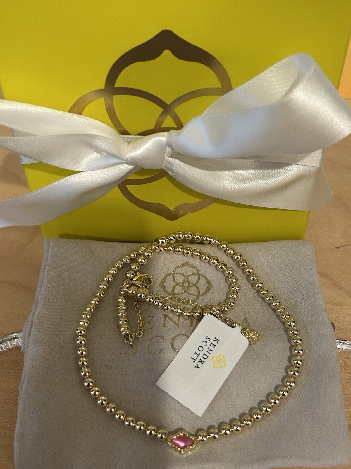 Authentic Kendra Scott Abbie Bead Stretch Necklace Azalea Pink New Gift Box