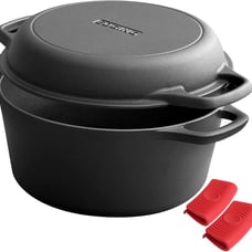 2-in-1 Pre-Seasoned Cast Iron Dutch Oven Pot with Skillet Lid Cooking Pan