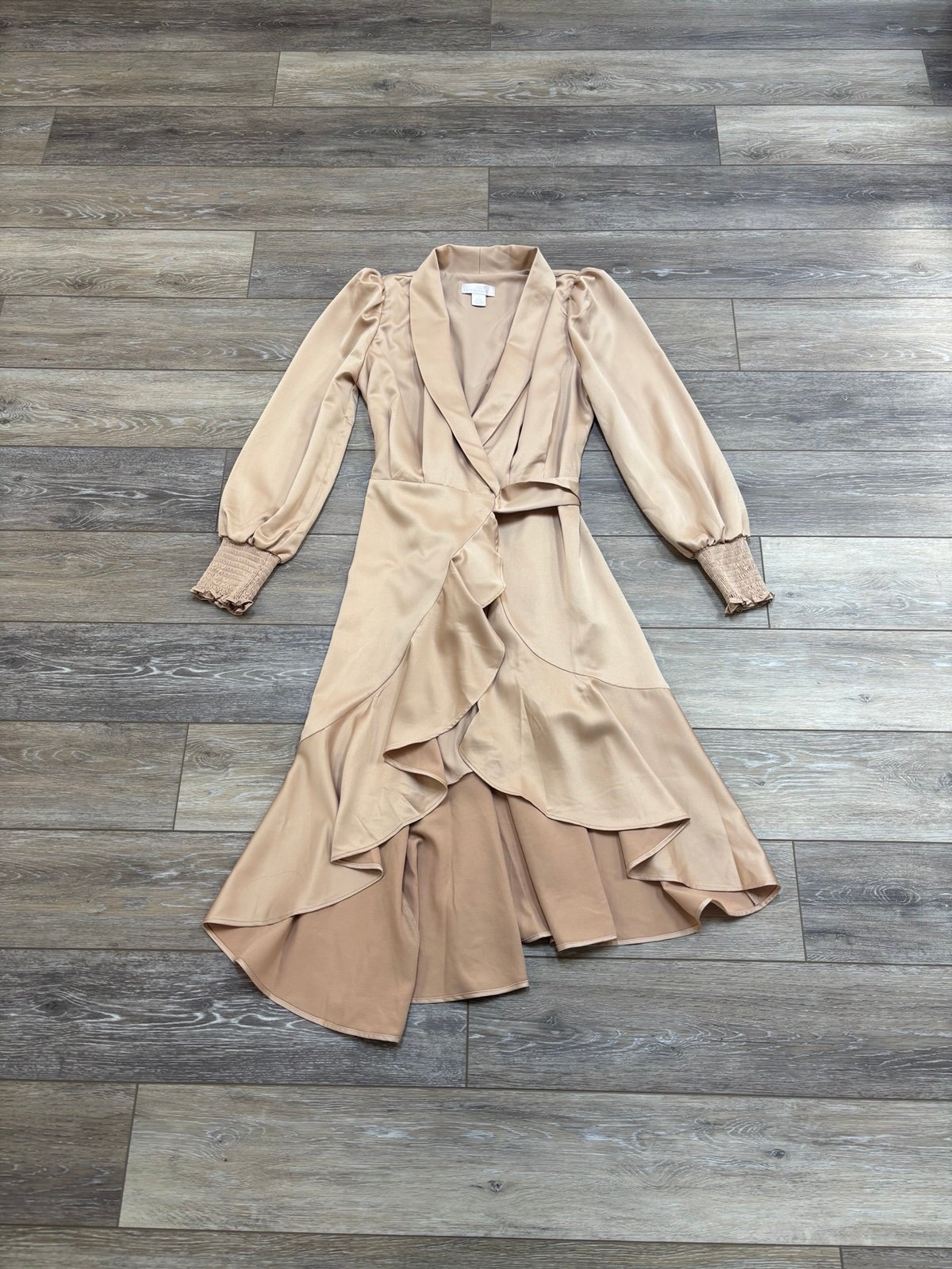 Rachel Parcell Dress Sz S Satin Wrap Asymmetrical Neutral Holiday Party Glamour