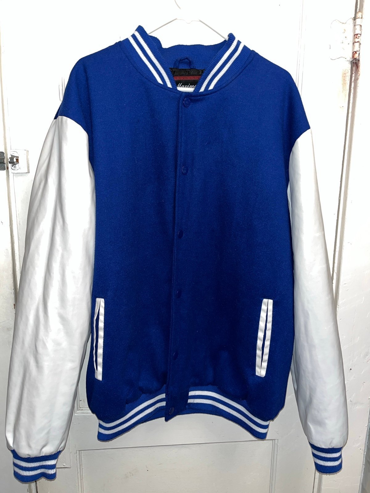 Maximos Royal Blue/White Letterman Varsity Jacket (Size: XL)