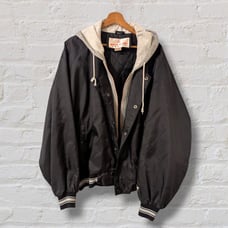 Dunlop Mechanics Bomber Jacket XXL Black w/Sewn in Grey Hoodie Zip And Button