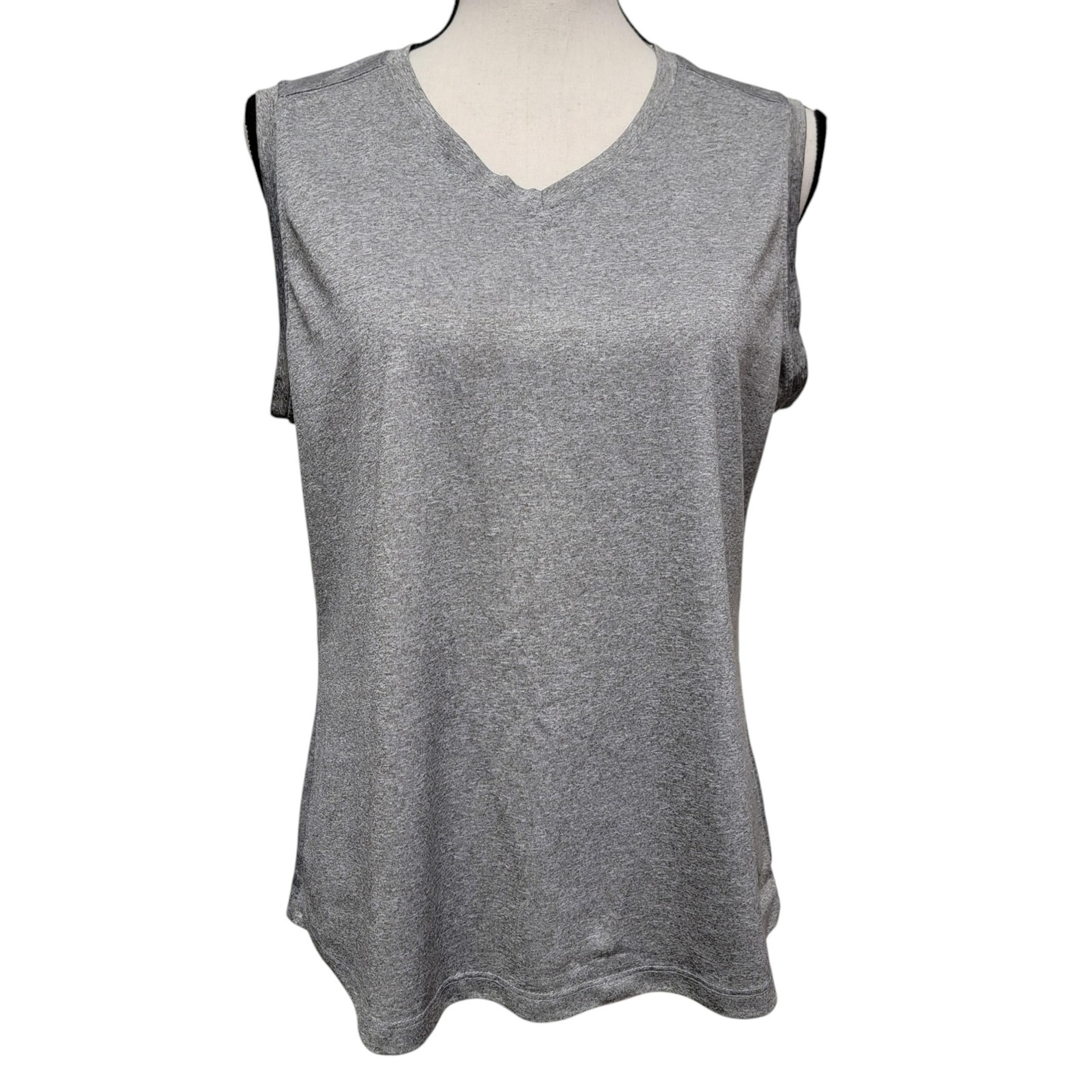 Danskin Now Gray Tank Top Womens Sz L V Neck Moisture Wicking Athletic Active