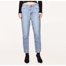 Zara Basic Denim Metal Grommet Rings Fray Raw Hem Cropped Button fly Jeans Sz 4