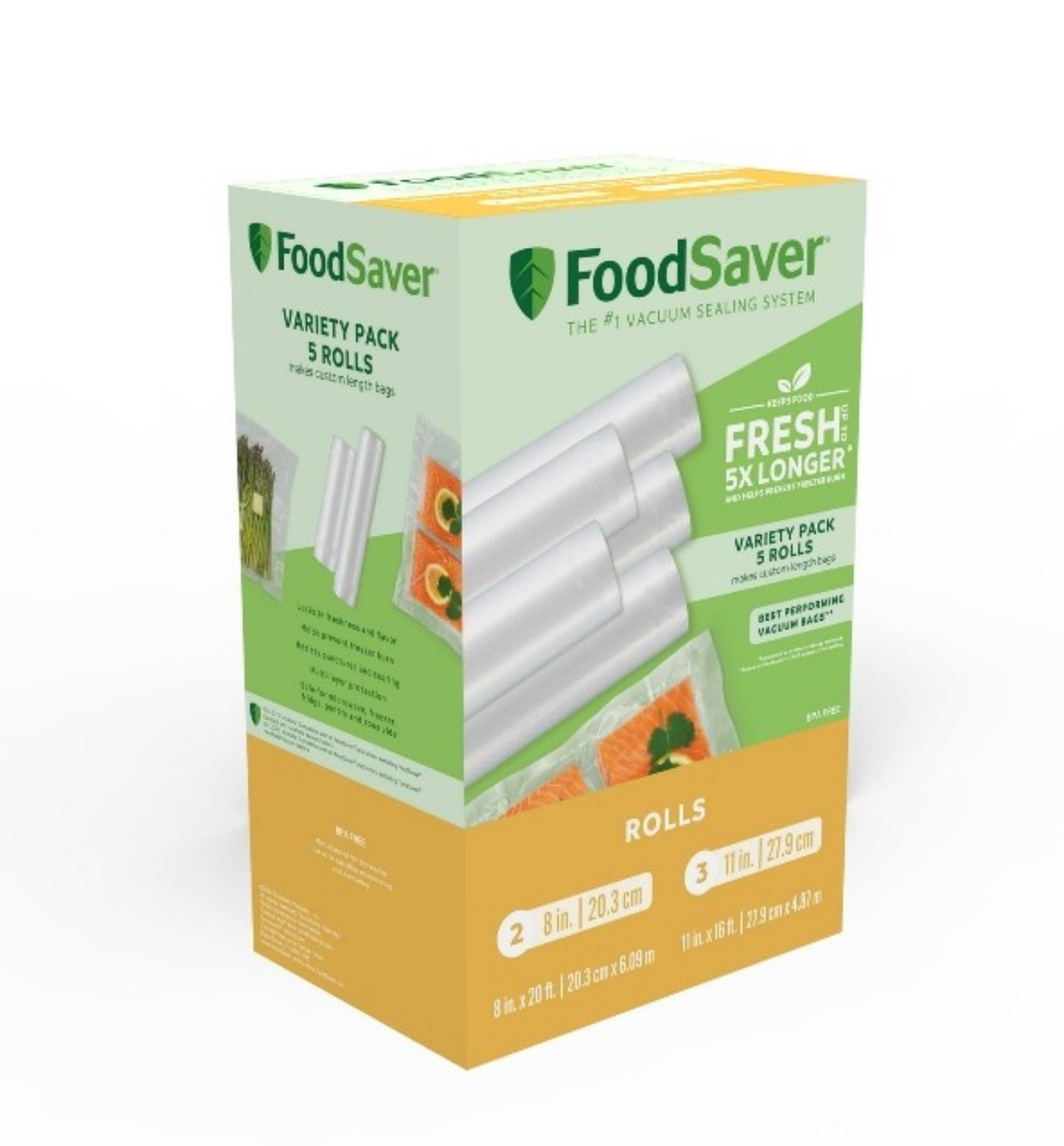 FoodSaver Vacuum Seal Rolls Multi-Pack, 3 Rolls (11 x 16') and 2 Rolls (8 x 20