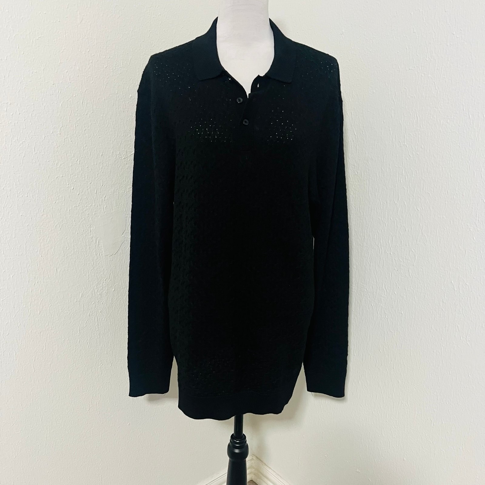 Geoffrey Beene Men’s Large Black Long Sleeve Polo Sweater Pullover NWT Business