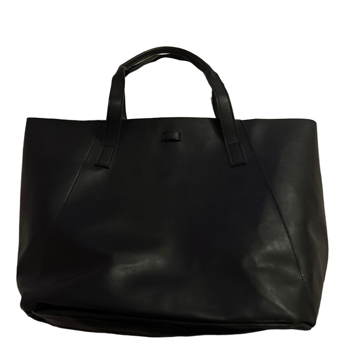 Saks Fifth Avenue Black Adjustable Strap Leather Tote Bag One Size