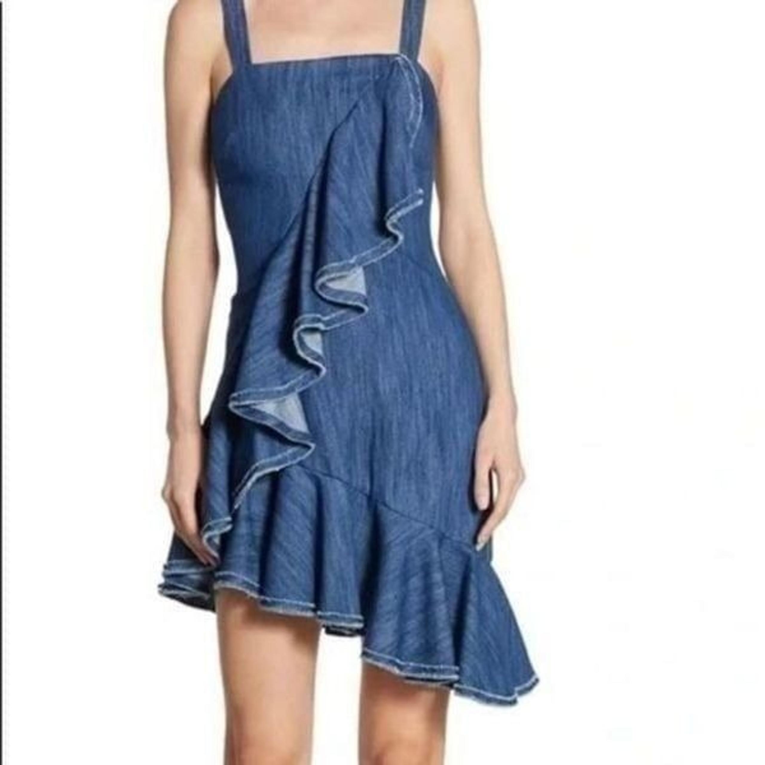 Alexis Shiloh chambray denim ruffle asymmetrical hem mini dress XS