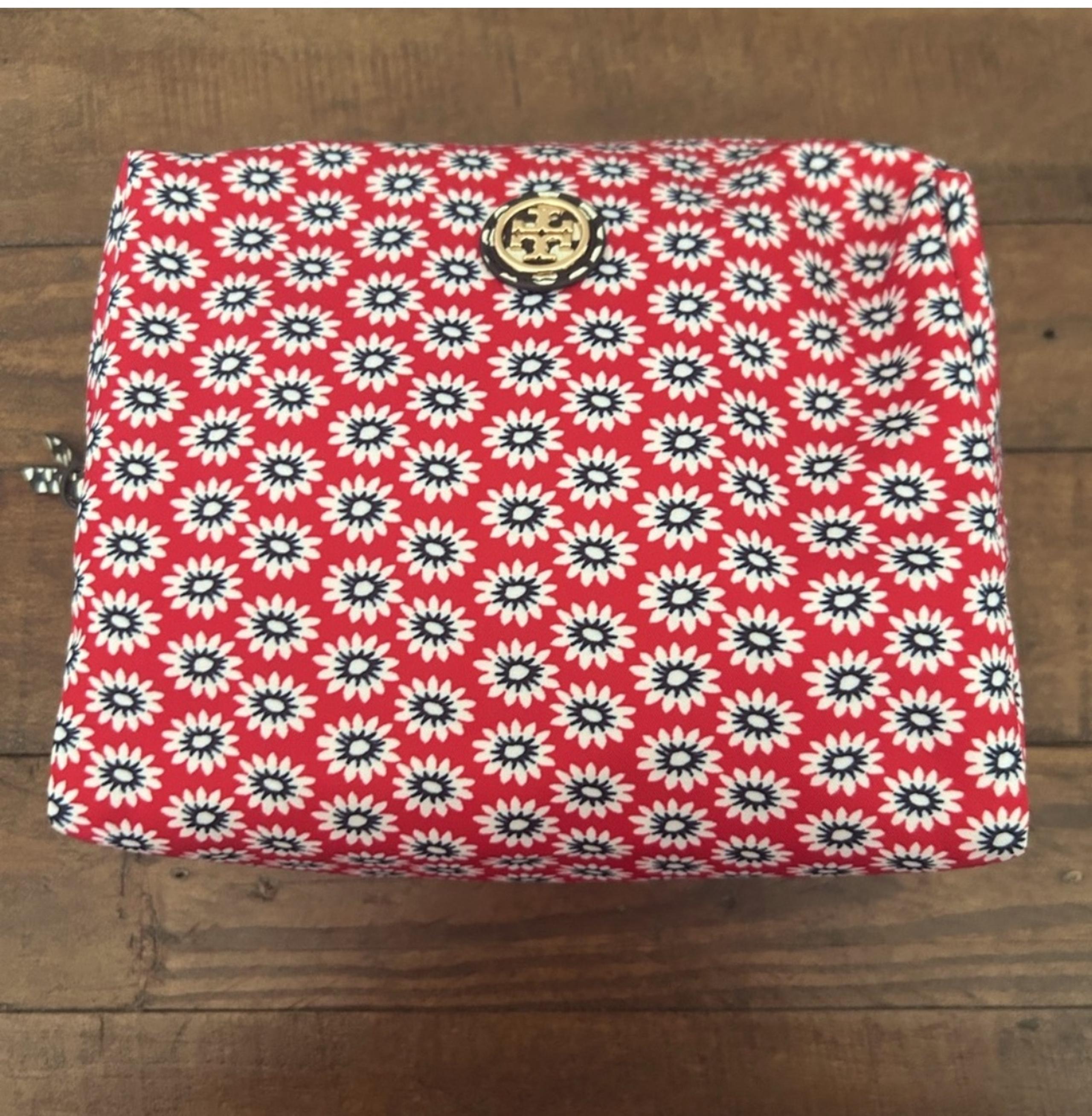 Tory Burch Brigitte Floral Cosmetic Bag Red White Blue Nylon NWT