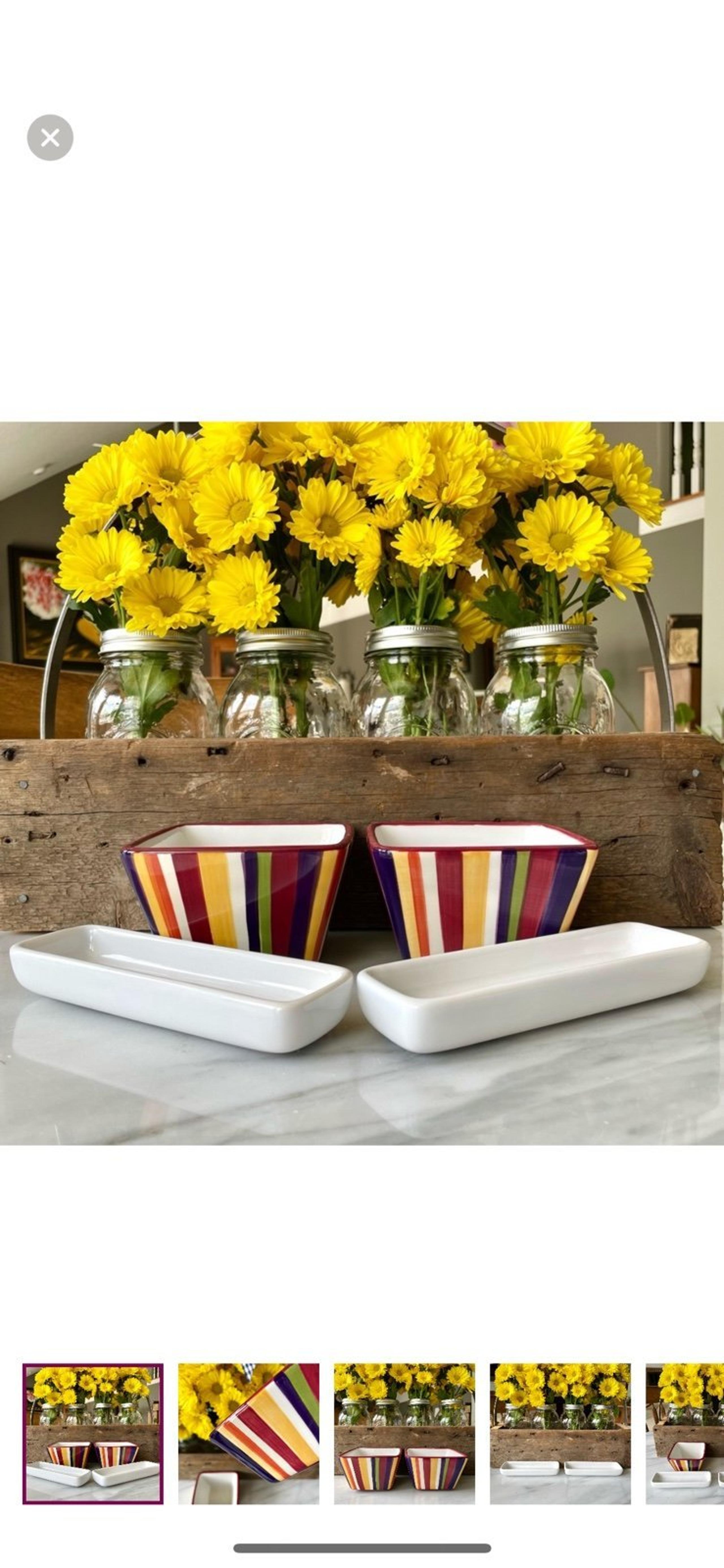 Pampered Chef Bundle•4-Piece Simple Additions Set•2 Striped Bowls~2 White Trays