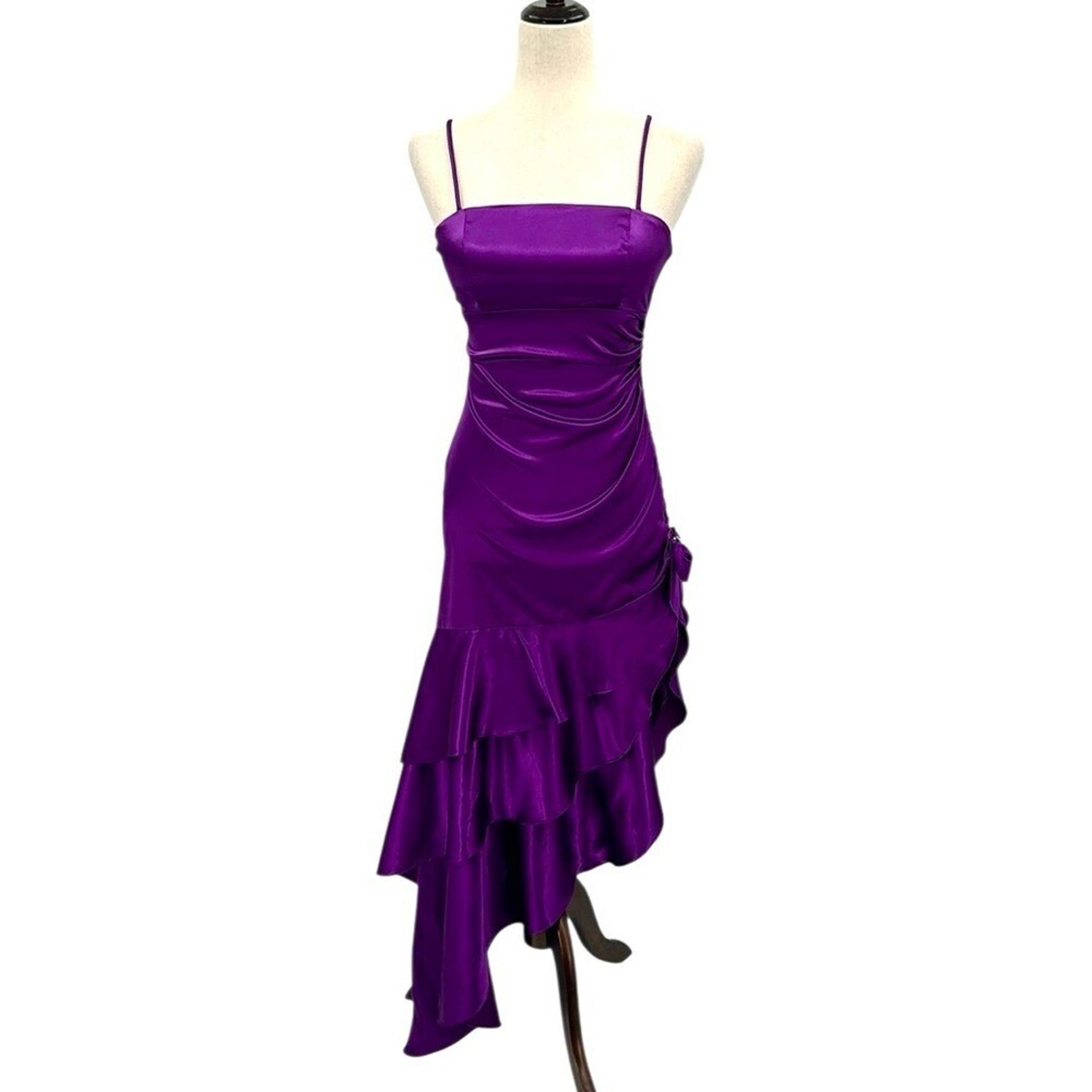 VTG Blondie Nights Y2K Asymmetrical Dress Sz 3 Purple Ruffled Prom Whimsigoth