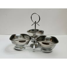 Vitreon Queen’s Lusterware MCM Silver Ombre Glass Bowls with Chrome Caddy