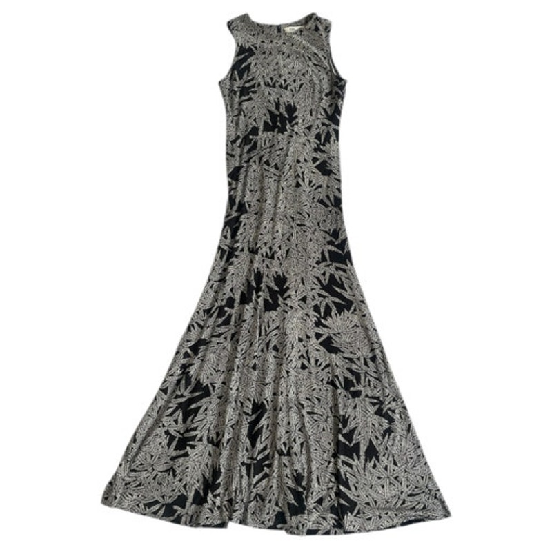 Diane von Furstenberg Sleeveless Black White Tropical Print Maxi Dress Size 10