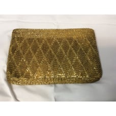 VINTAGE SAKS FIFTH AVENUE GOLD BEADED ZIPPER BAG PURSE CLUTCH