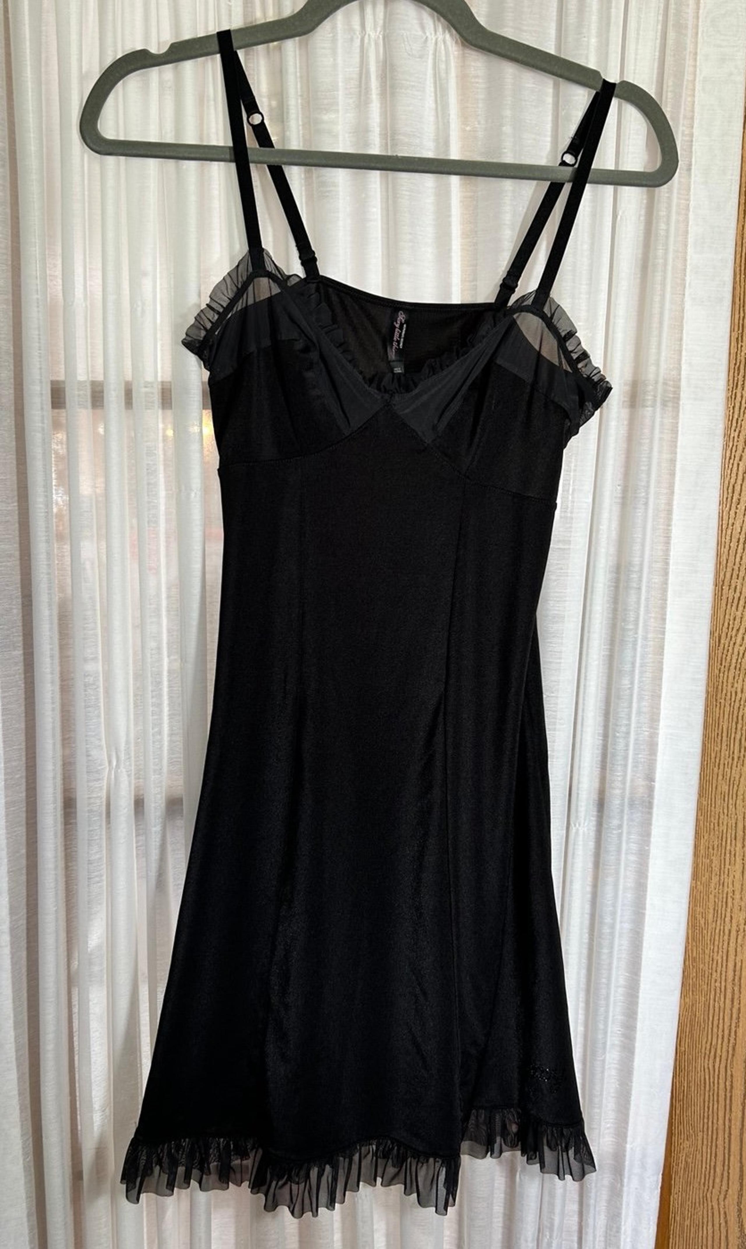 VS sexy little things rhinestone black ruffle slip dress Large