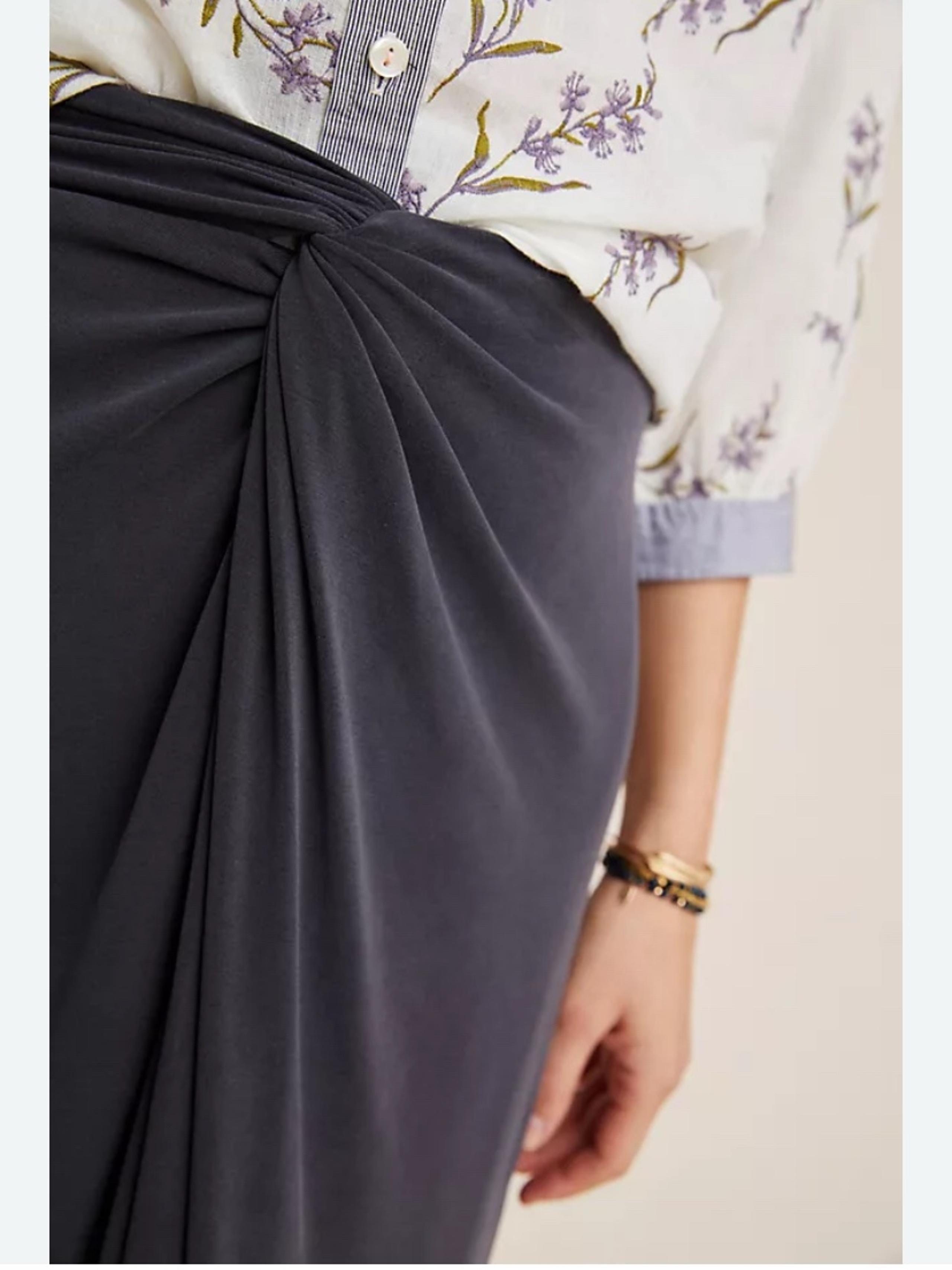 Anthropologie Junie Slate Grey Knot Open Slit Pull-on Lined Midi Skirt S