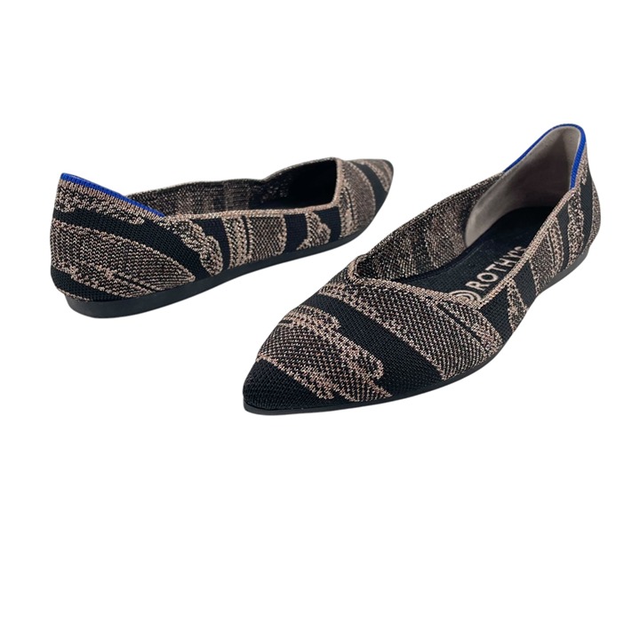 Rothy's Golden Shimmer Points Flats Black Gold Womens Size 6.5 Metallic Classic