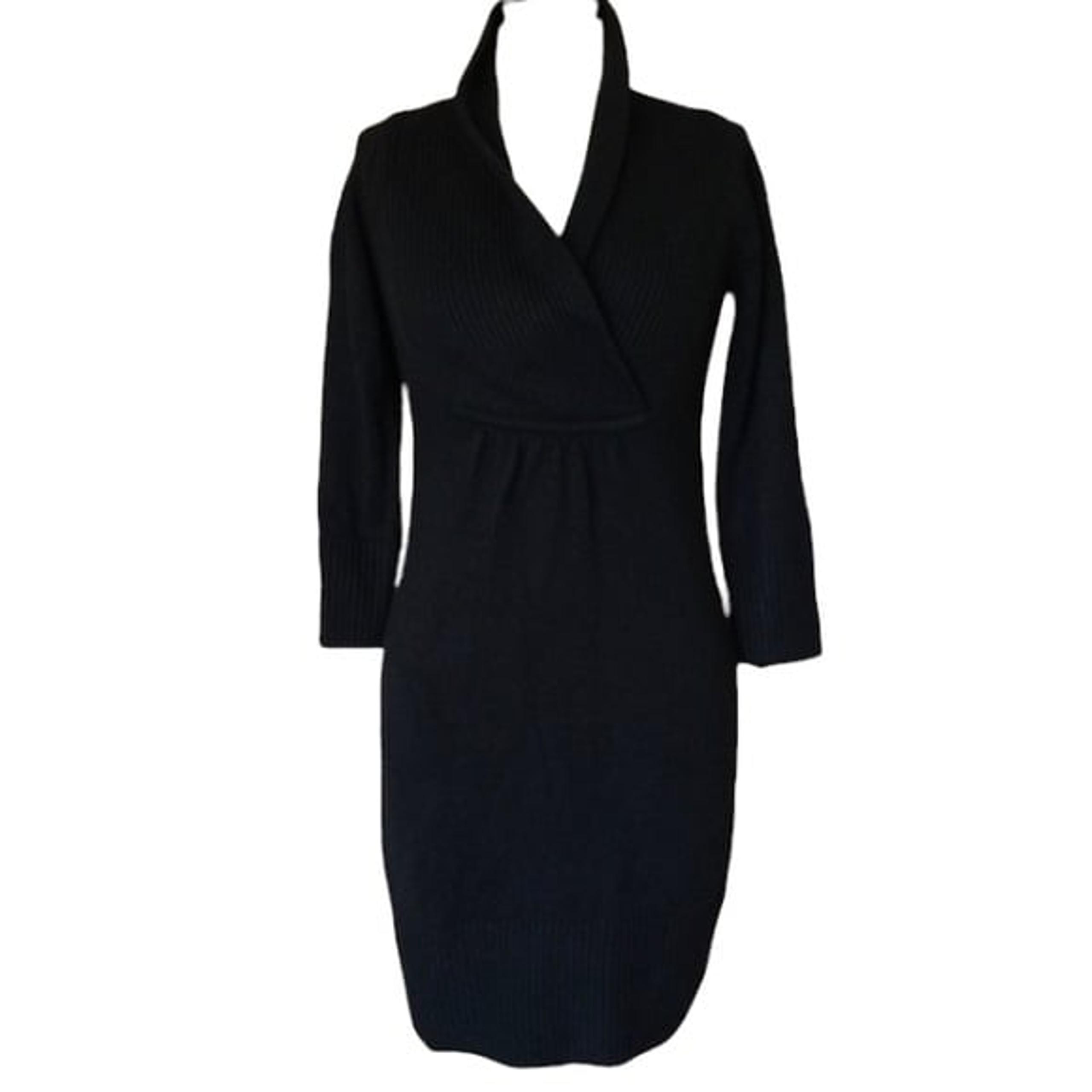 H&M Shawl Collar V Neck Black Sweater Dress Size Large