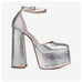 Platform junky heels, crocodile PU leather. Silver