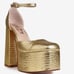 Platform junky heels, crocodile PU leather. Silver