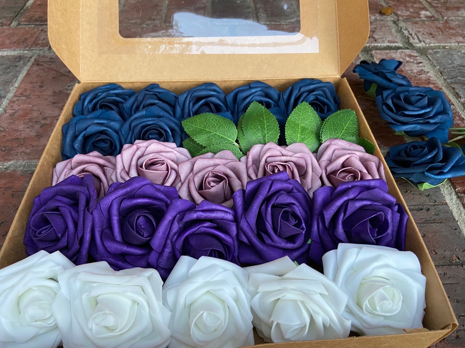 25 count | Navy Blue Purple White Roses Wedding Party Bouquet Centerpiece Decor