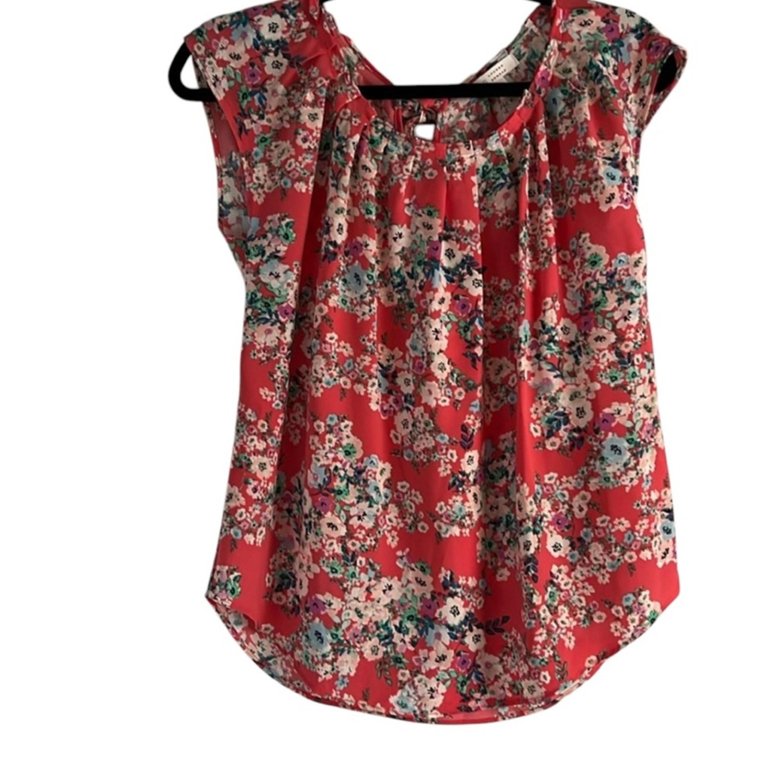LC Lauren Conrad Coal Pink Floral Blouse Women’s XS Flutter Sleeve Round Neck