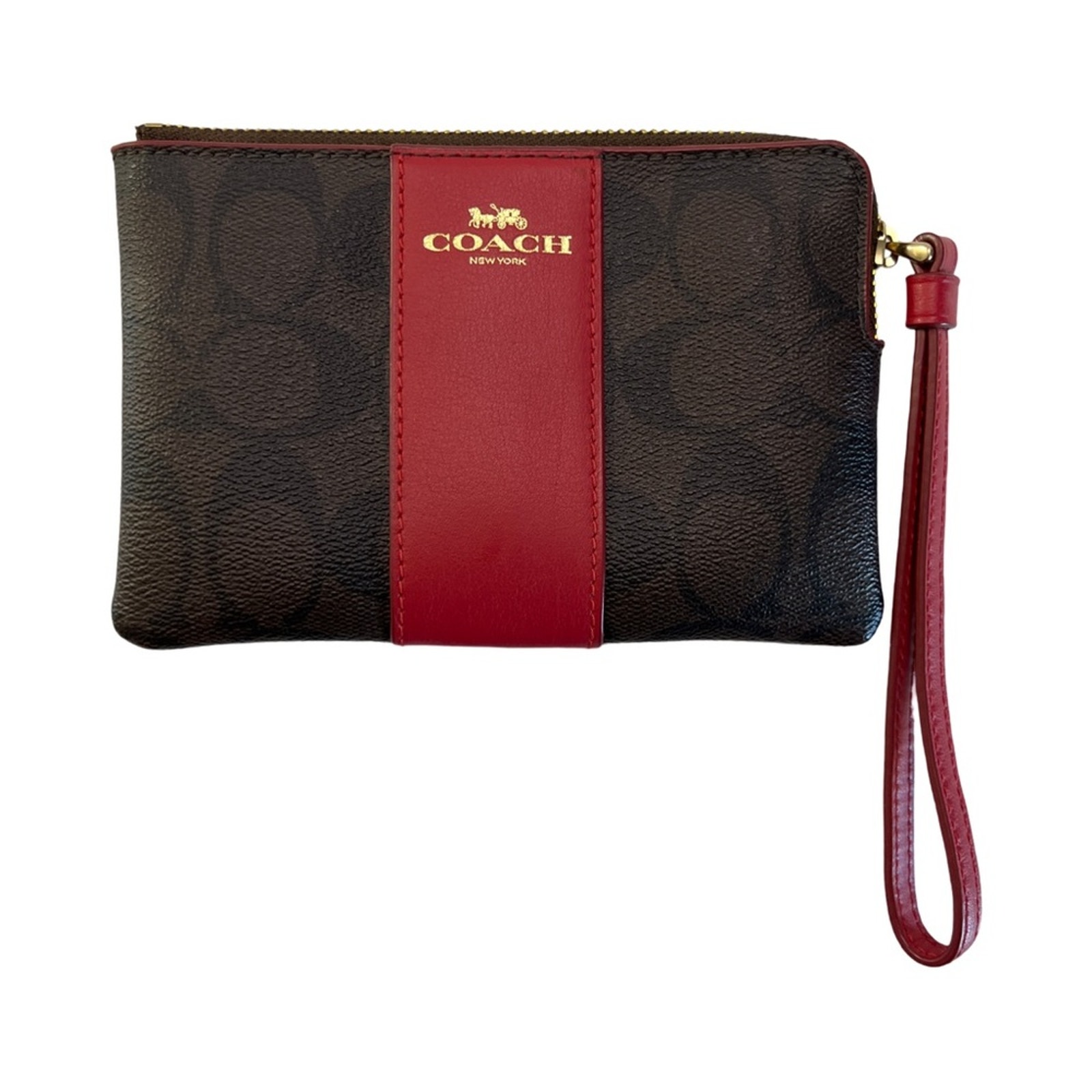Coach Brown and Red Wristlet