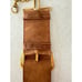 Antique Victorian gold filled tan leather suede watch vest chain clip fob holder
