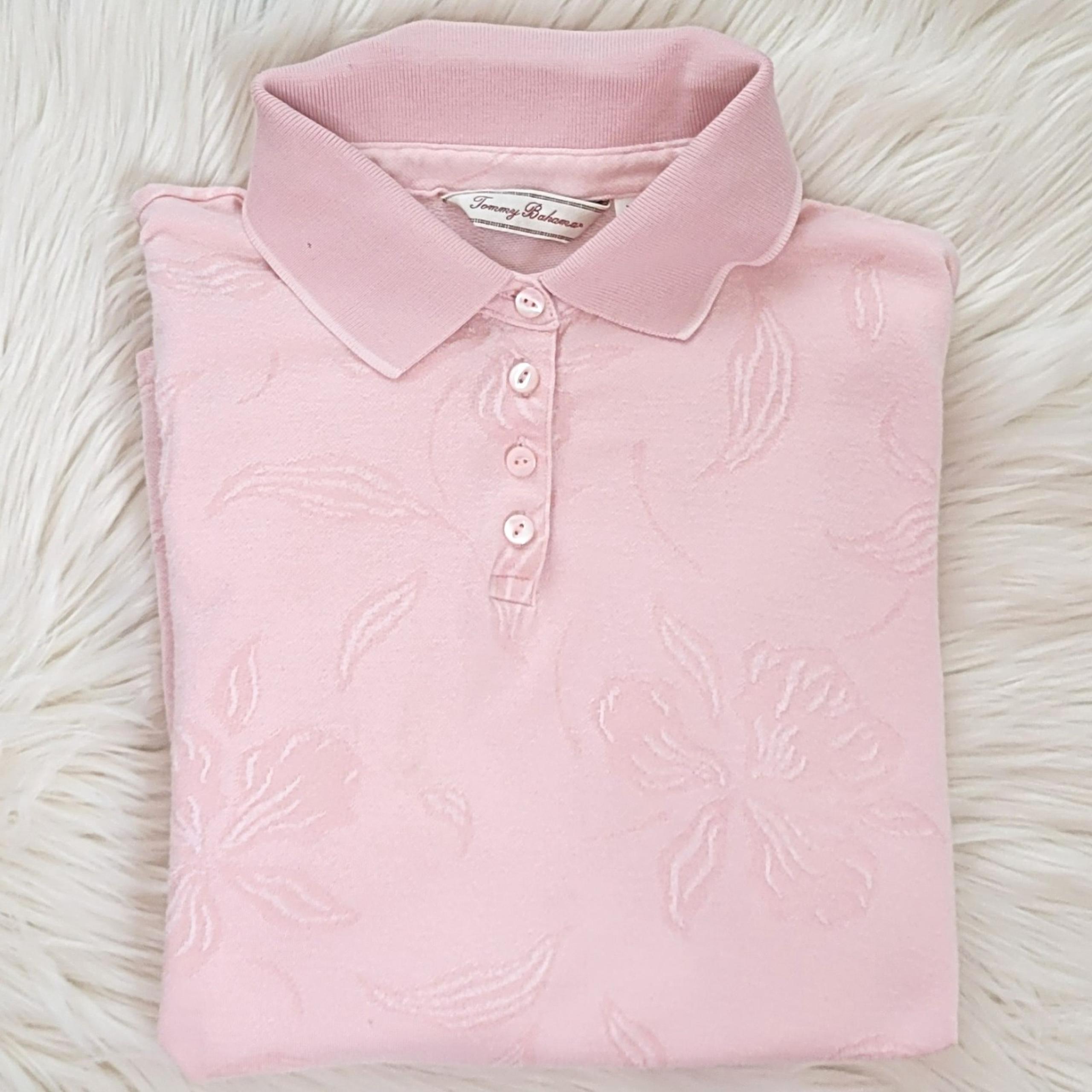 Tommy Bahama Textured Floral Tropical Short Sleeve Polo Top Women's size large