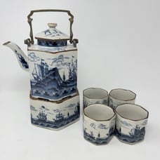 Andrea By Sadek Vintage Japanese Tea Set with brass handle