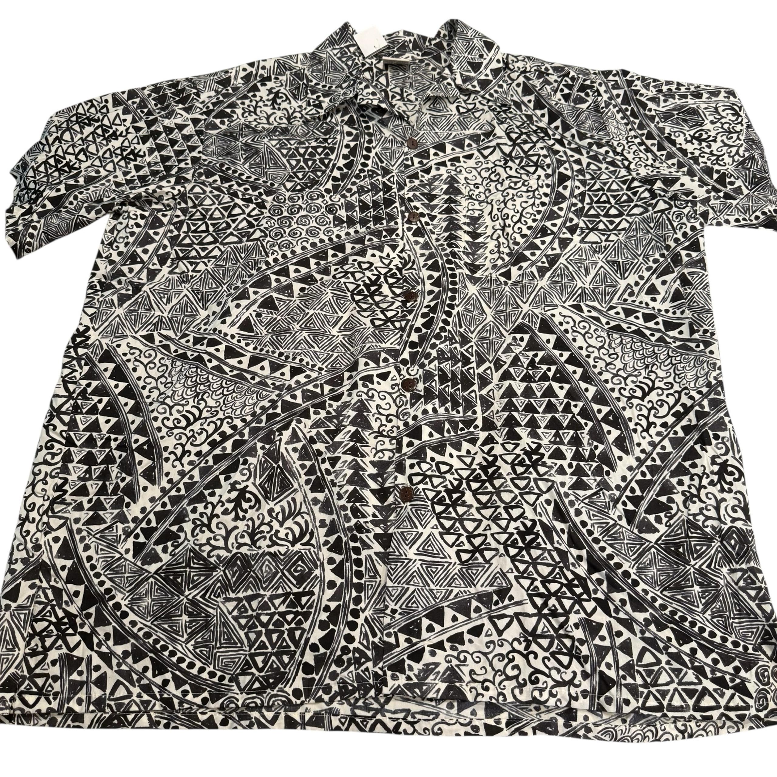 GO BAREFOOT Men’s 2XL Hawaiian Shirt Black Tribal Aloha Button Up NEW