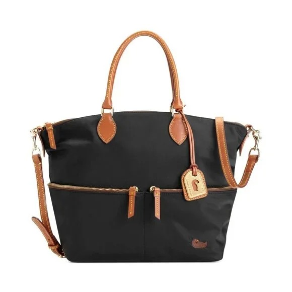Dooney and Bourke Vanessa Nylon Large Pocket Satchel in Black with Leather Trim