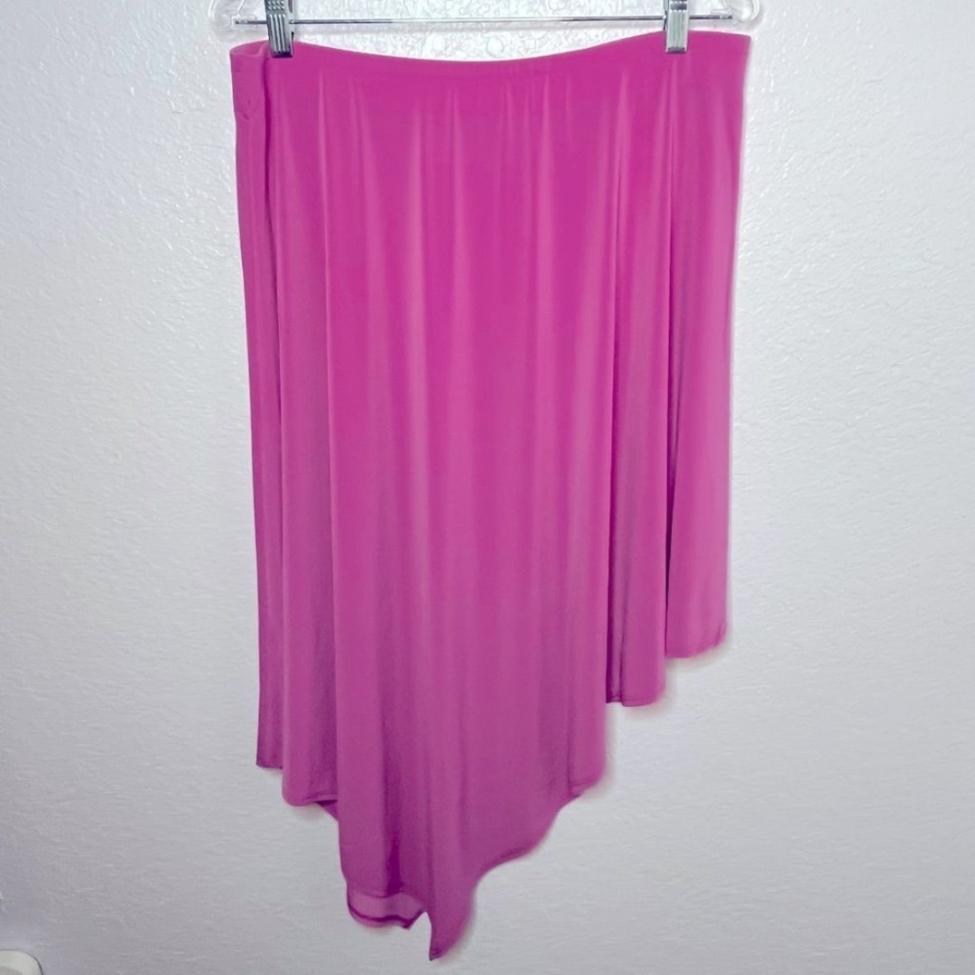 David Meister Hot Pink Fluid Jersey Asymmetrical Elastic Waist Skirt Size XL NEW