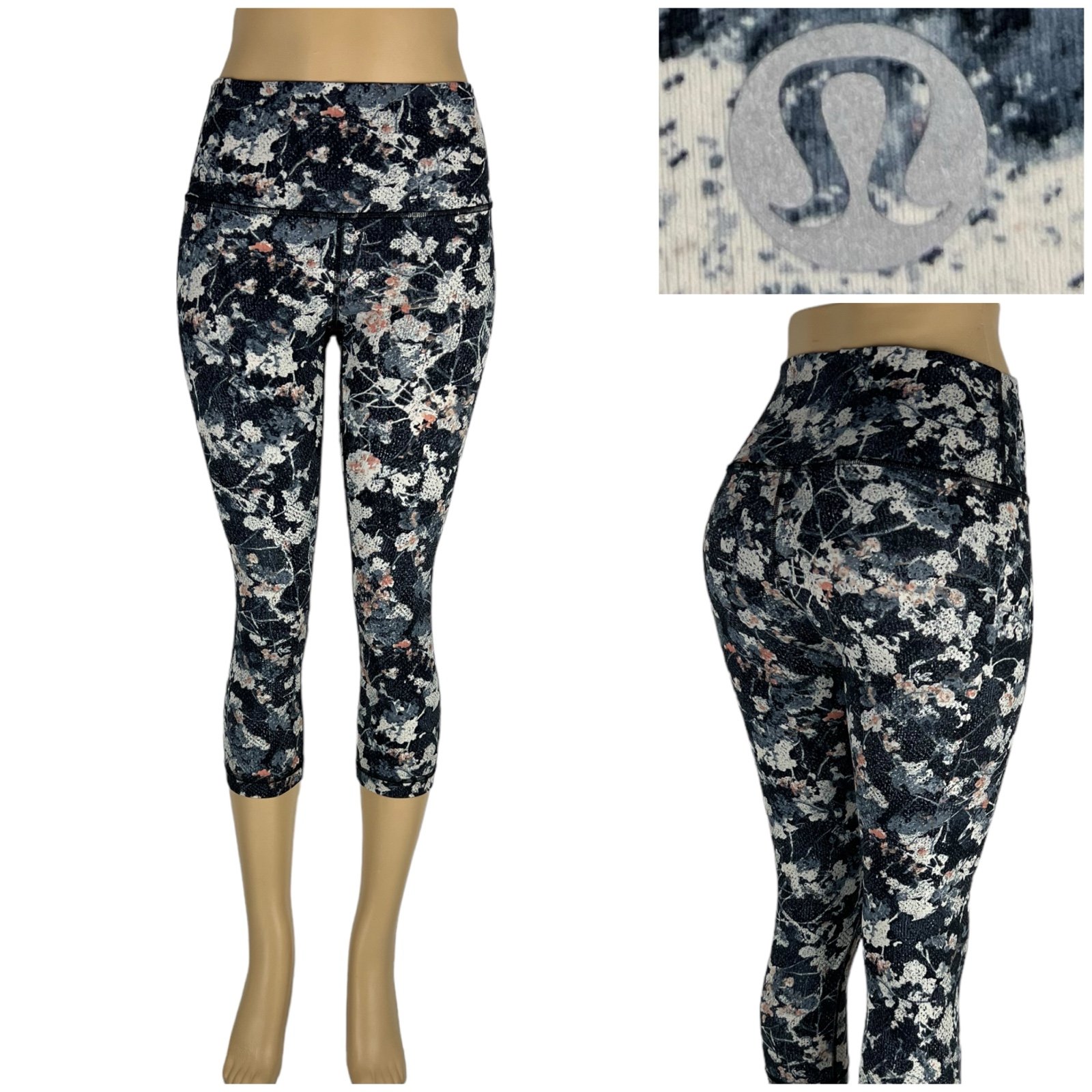 Lululemon Womens 8 Wunder Under HR Crop Luxtreme 21 Ice Gray Black lw6an4s EUC