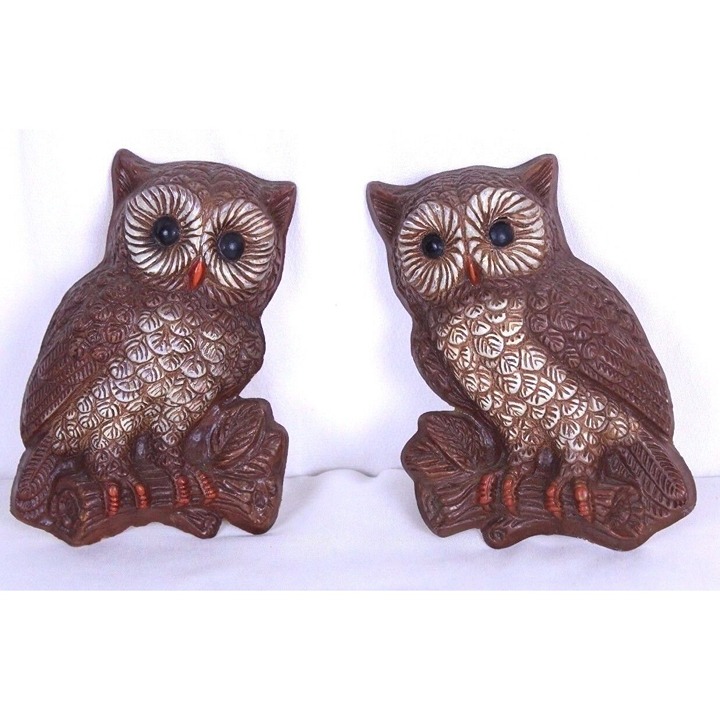 Vintage Owls Foam Plastic Wall Hanging Decor Plaques Lightweight Retro 60s 70s